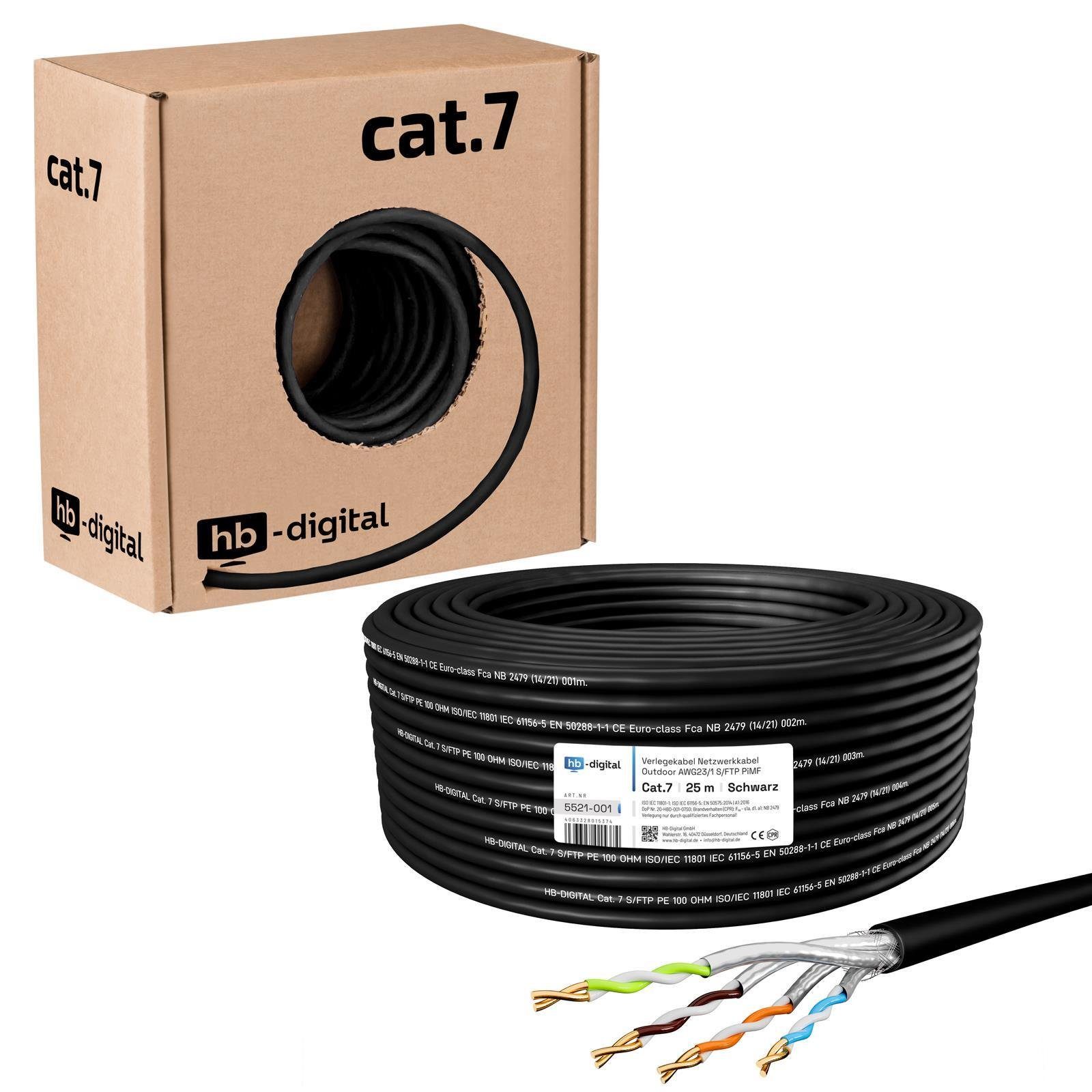 HB-DIGITAL Netzwerk Verlegekabel CAT7 Outdoor Installationskabel S/FTP PE AWG23 Netzwerkkabel, Netzwerkstecker, (2500 cm), Premium Qualität mit Ø 7,2mm Außendurchmesser