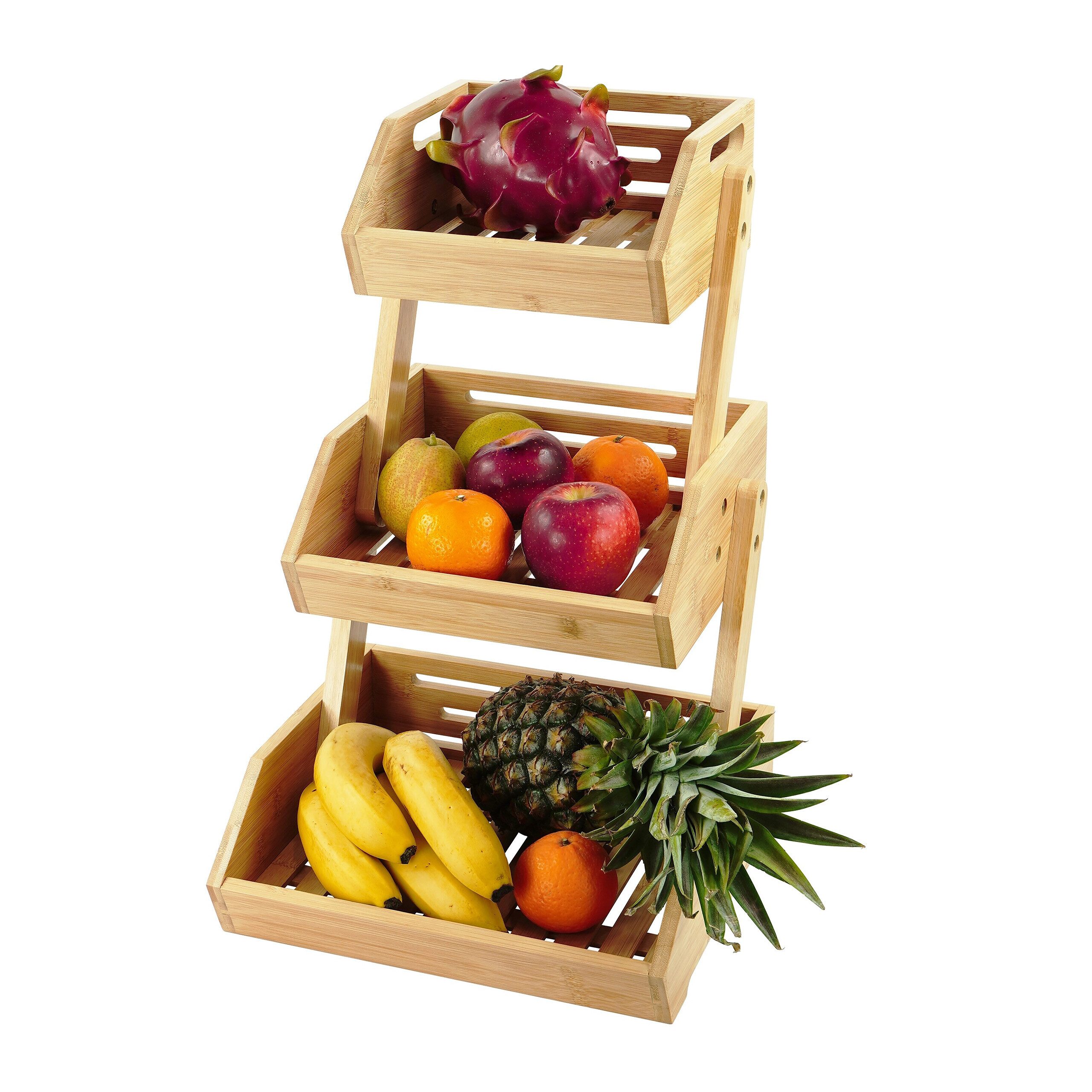 relaxdays Obstschale Obst Etagere Bambus, Bambus, 3