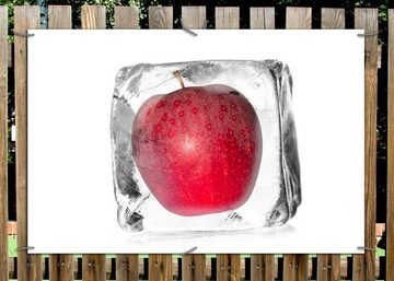 Wallario Sichtschutzzaunmatten Roter Apfel in Eiswürfel - Eiskaltes Obst