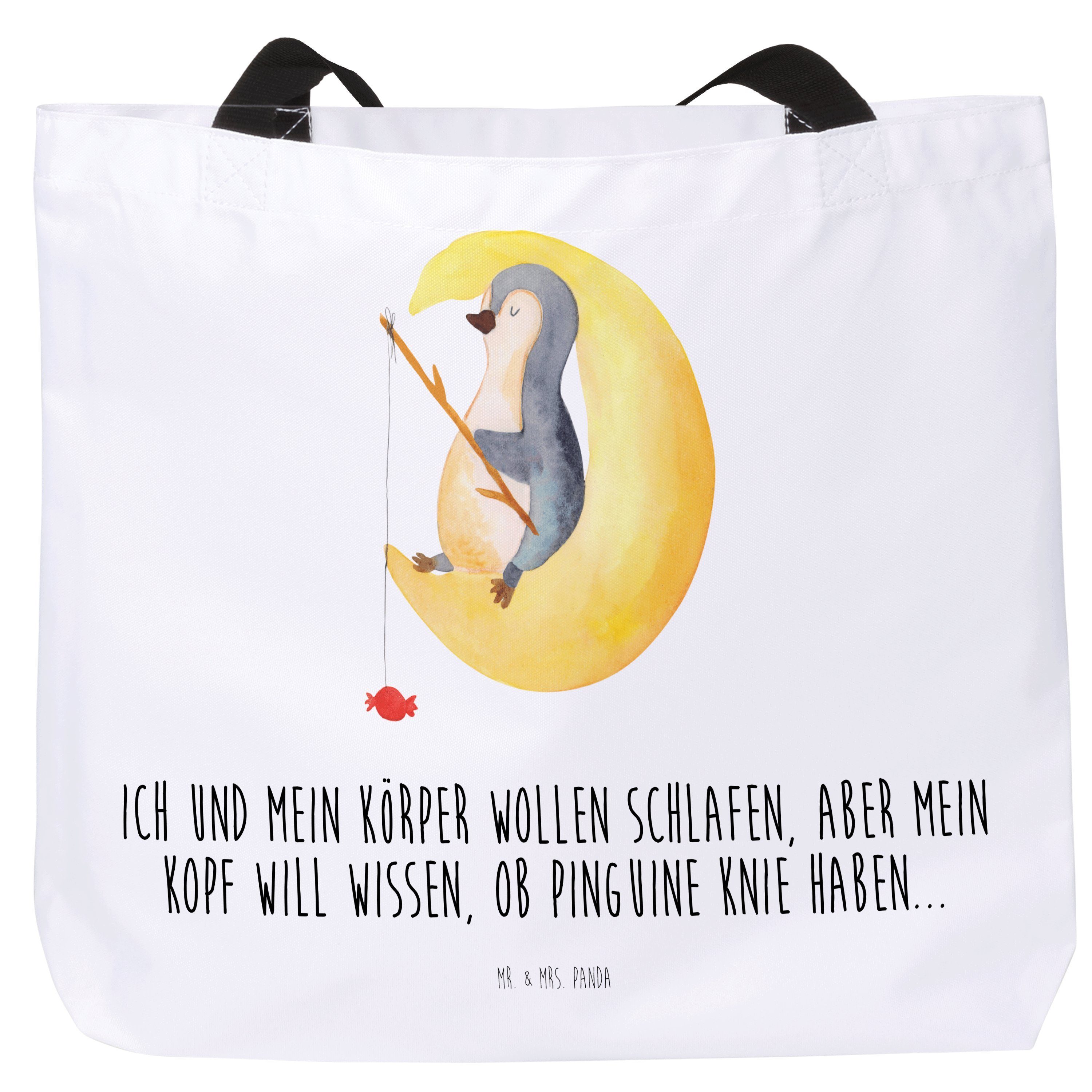 Pinguin - Nachtru Mond Geschenk, Strandtasche, - Tasche, Panda Shopper Weiß (1-tlg) Mrs. Spruch, & Mr.