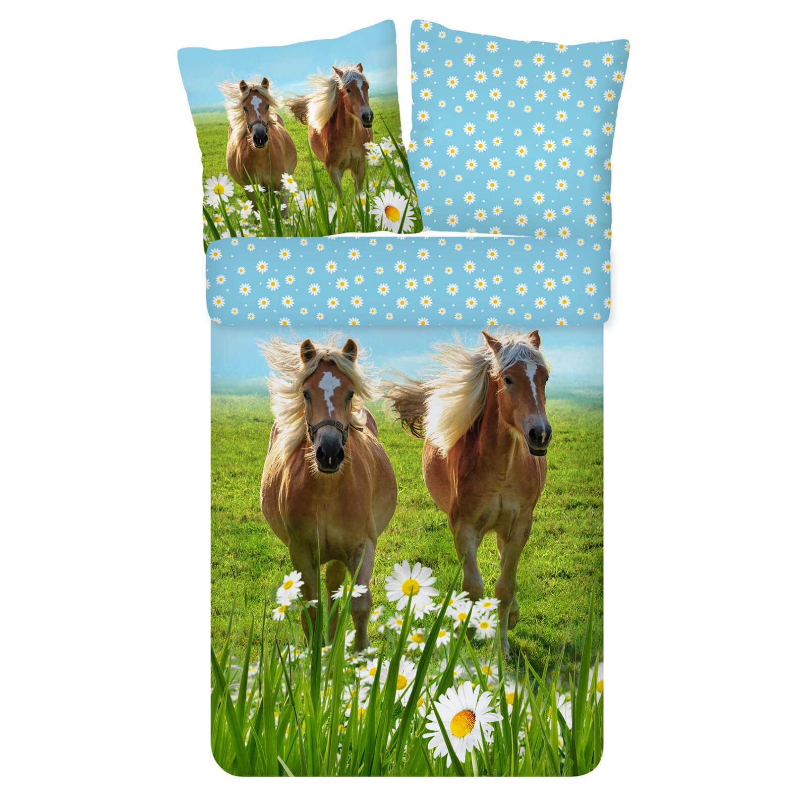 ESPiCO Kinderbettwäsche Pferde Trendy Bedding, Renforcé, 2 teilig, Tiermotiv, Haflinger, Koppel
