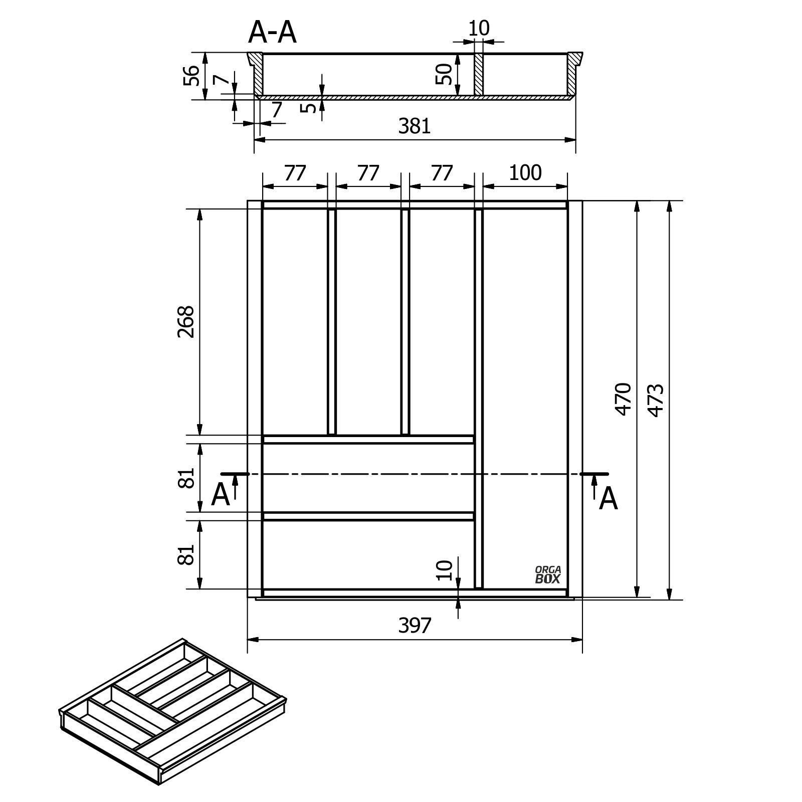 SO-TECH® Besteckeinsatz Bambus Besteckkasten ORGA-BOX 3 für Nobilia-Küche ab 08/2012, für 50er Schublade (473 x 397 mm) mit 6 Fächern – Bild 5 von 5