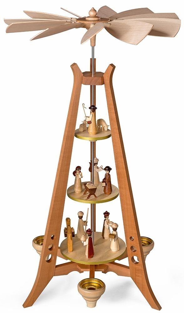 Müller Kleinkunst GmbH Seiffen Weihnachtspyramide Pyramide Christi Geburt im mid-century modern Stil natur BxHxT