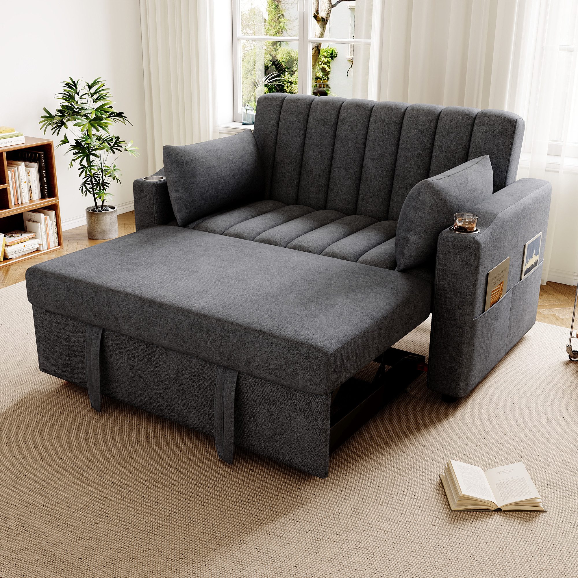 Odikalo Schlafsofa Doppelsofa Lounge Sessel mit Kissen verstellbar Rückenlehne Grau/Beige