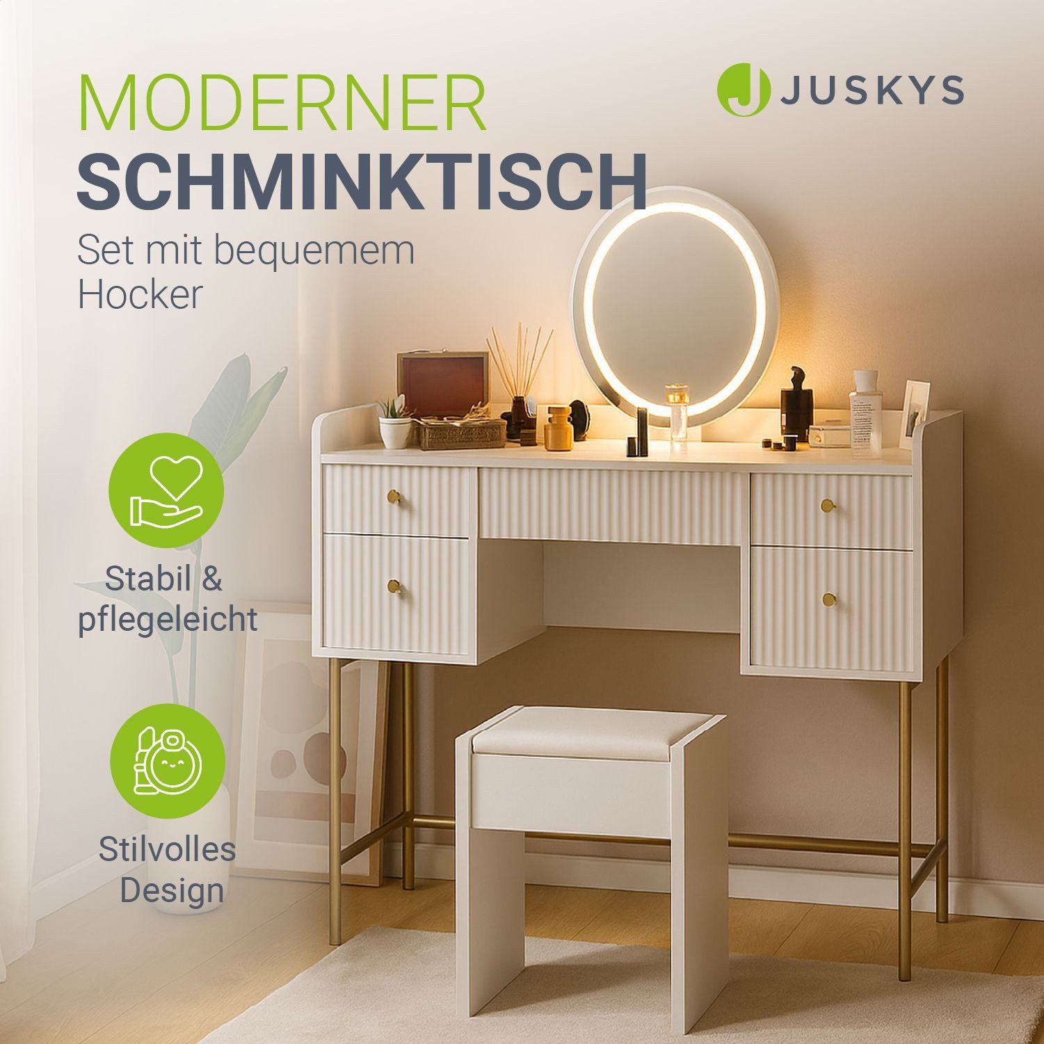 Juskys Schminktisch Samira (2-St), Inkl. Hocker, günstig online kaufen