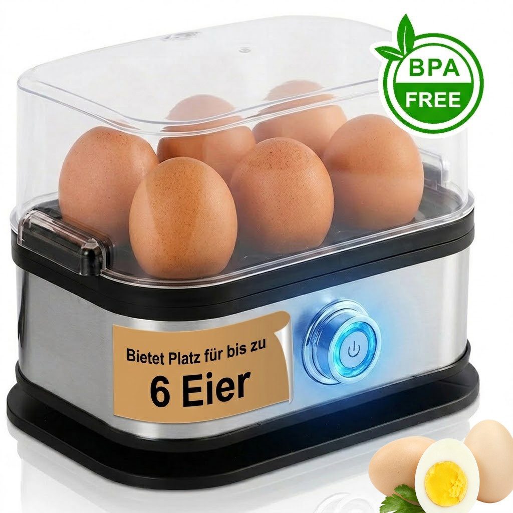 Eierkocher für 6 Eier, Dampfgarer, für Frühstückseier von weich bis hart