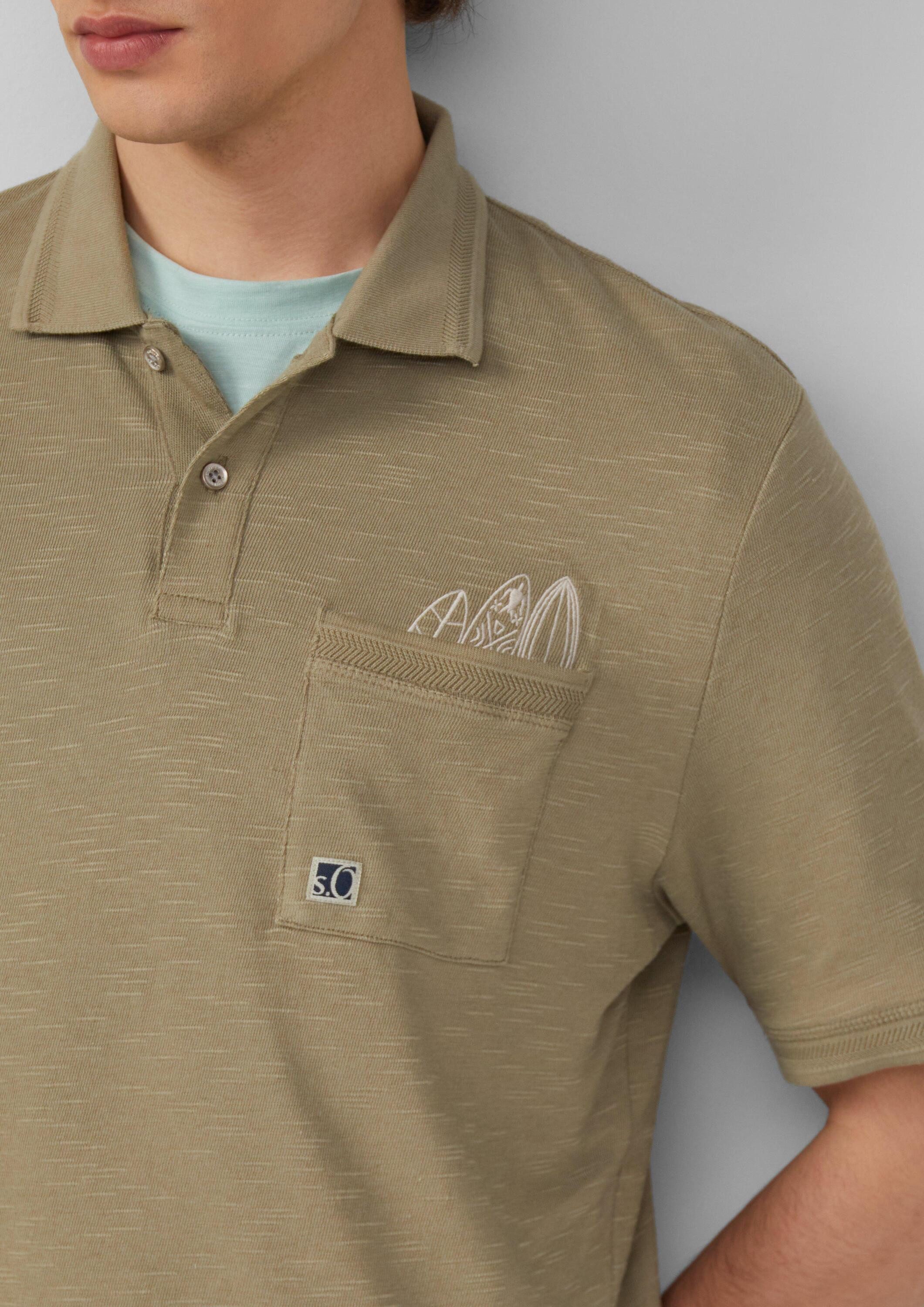 s.Oliver Kurzarmshirt Polo-Shirt Flammgarn-Poloshirt mit Brusttasche und Stickerei