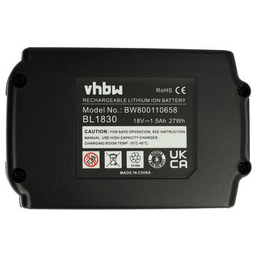 vhbw kompatibel mit Makita DDF083ZJ, DDA350ZJ, DDF453RFE, DDA351RTJ, Akku Li-Ion 1500 mAh (18 V)
