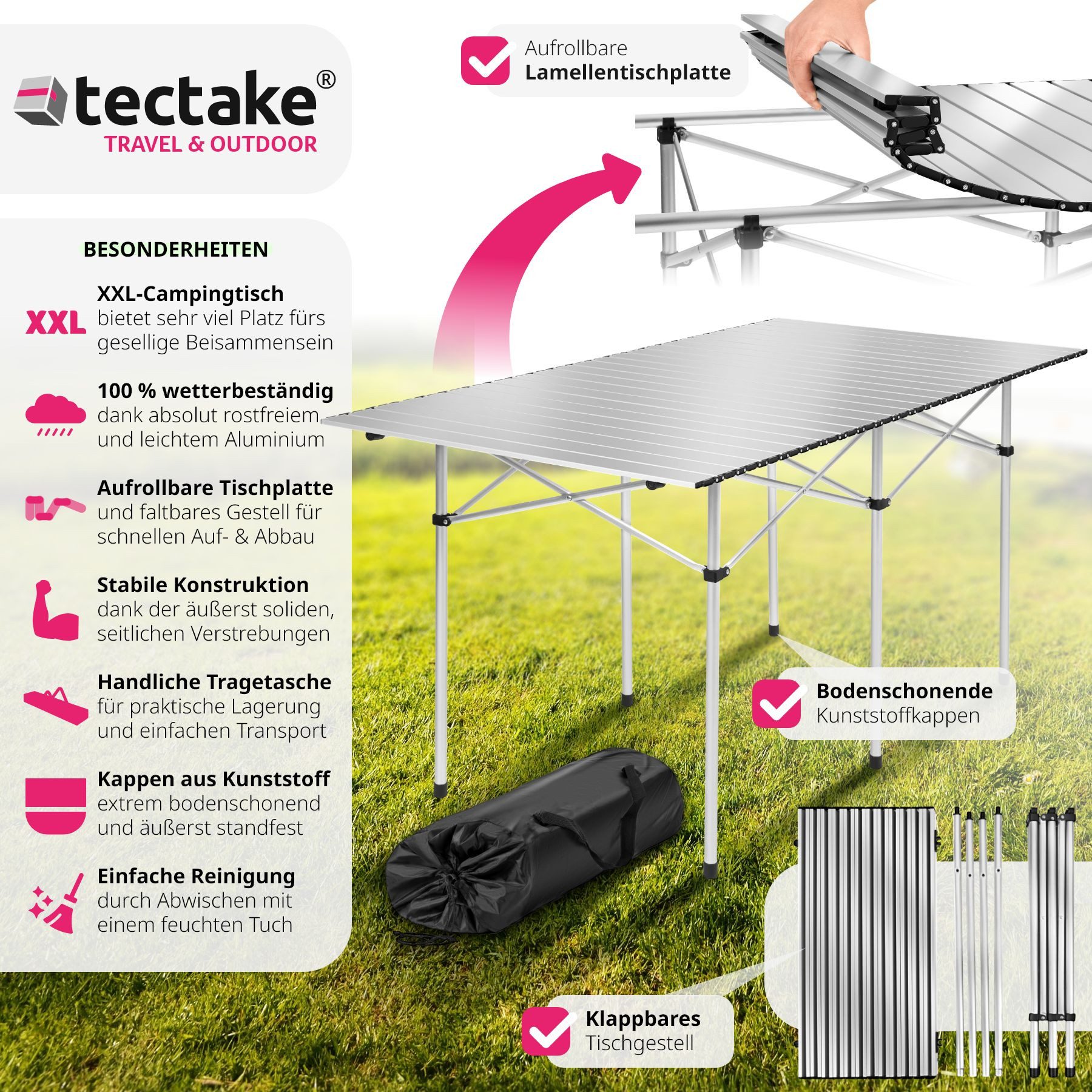 tectake Campingtisch (1-St., 1 tlg), Klappbares Aluminiumgestell günstig online kaufen