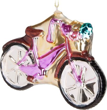 BRUBAKER Christbaumschmuck Weihnachtskugel Set - Fahrräder mit Glitzer - Damenrad Rot und Pink (2-tlg), Christbaumkugeln aus Glas Lustig - Baumanhänger - 2 Stück