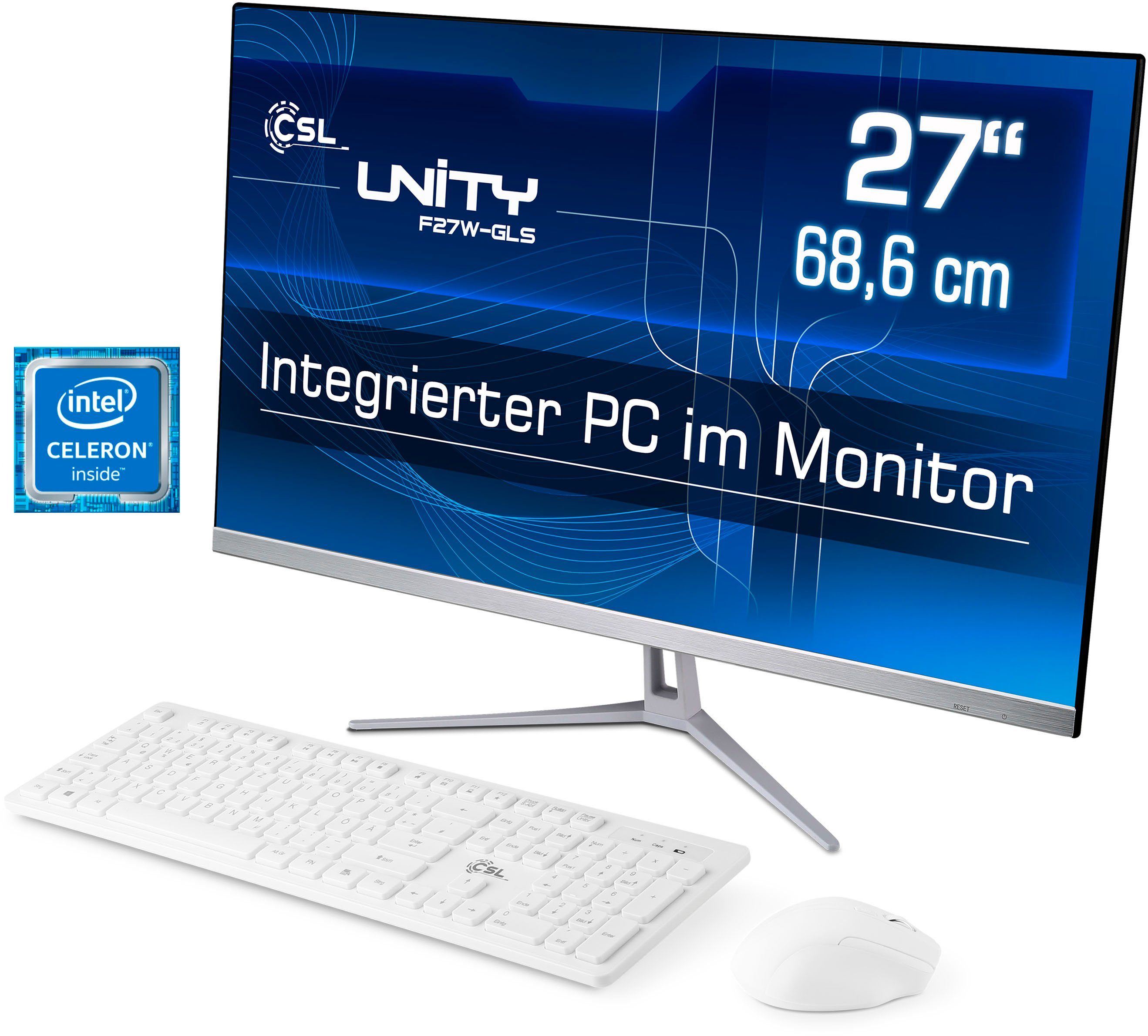 CSL Unity F27-GLS mit Windows 10 Pro All-in-One PC (27 Zoll, Intel® Celeron Celeron® N4120, UHD Graphics 600, 8 GB RAM, 128 GB SSD)