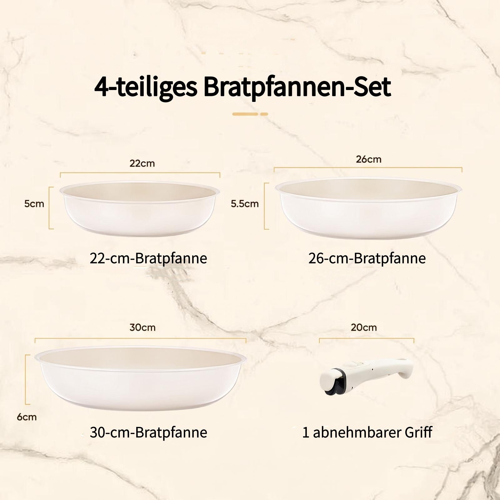 FOHERE Pfannen-Set 4-teiliges Antihaft-Pfannenset mit abnehmbarem Griff, (Set, 4-tlg) – Bild 2 von 5