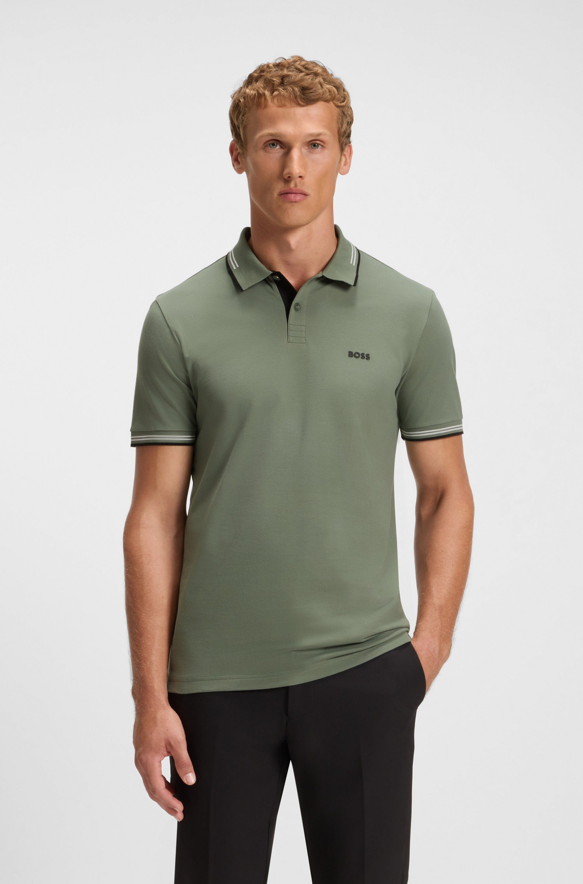 BOSS GREEN Poloshirt Paul Stretch-Baumwoll-Pique mit Polokragen