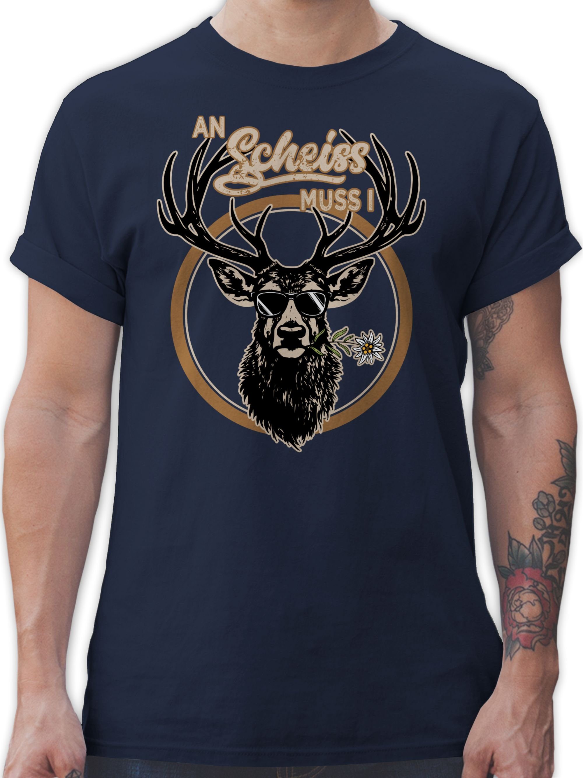 Blau Shirtracer i Scheiß Hirsch Herren Navy Mode 02 Hirschgeweih Oktoberfest für T-Shirt muss An