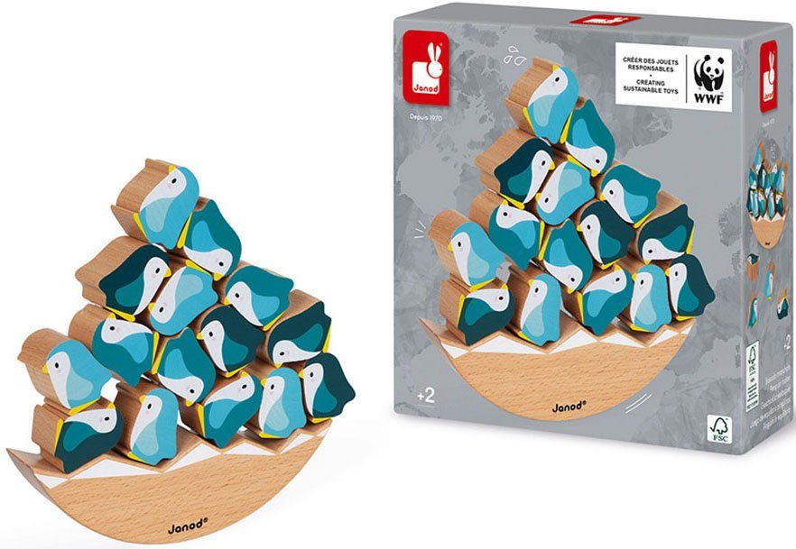 Janod Spiel, Holzspielzeug, FSC®- Wald schützt Schaukel-Pinguine, weltweit WWF® 