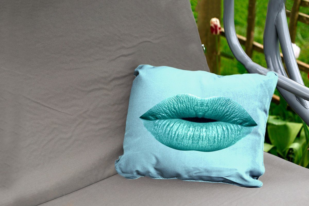 Polyester, Pastell Kissenhülle - - Outdoor-Dekorationskissen, Lippen Dekokissenbezug, Dekokissen MuchoWow Blau,