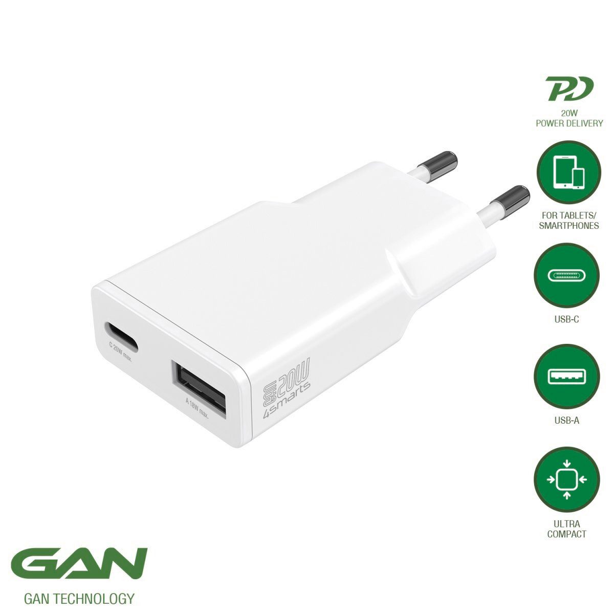 4smarts PDPlug Duos Slim 20W GaN Handy-Netzteile (Kraftvoller Dual-Lader)