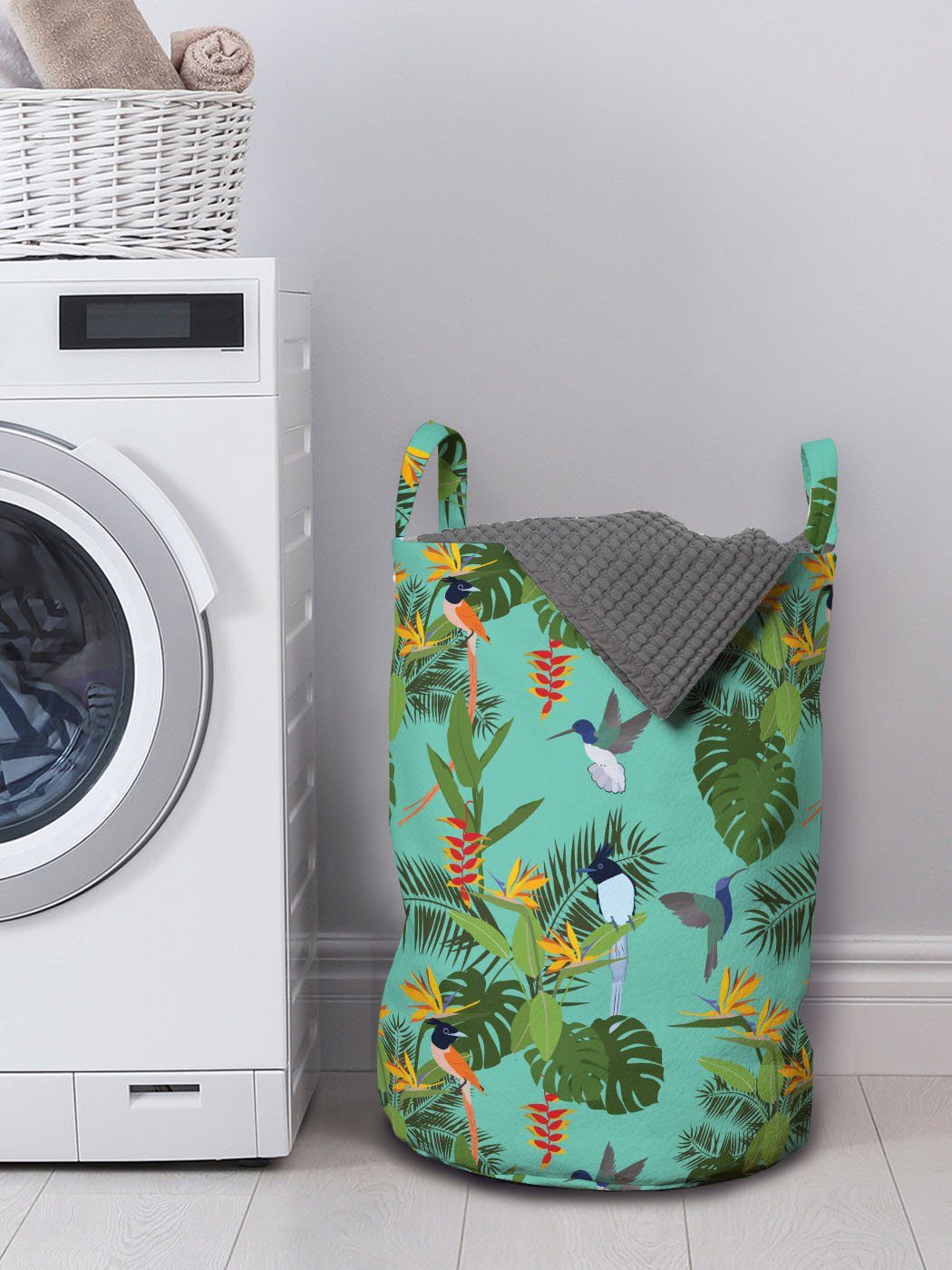 Vögel Wäschesäckchen Waschsalons, Wäschekorb Griffen mit exotische Abakuhaus Hawaiian Wendekreis für Pflanzen Kordelzugverschluss