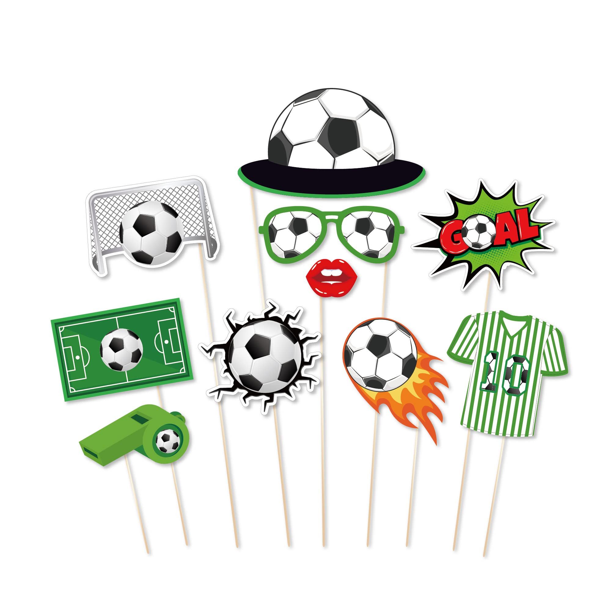 Bomiclss Papierdekoration Foto-Requisiten-Set,25-teiliges Fußball-Photo-Booth-Zubehör-Set, für Fußball-Geburtstagsfeiern, Selfie-Photo-Booth,Fußball-Thema