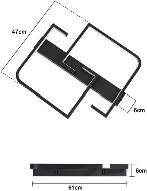 Nettlife LED Deckenleuchte Wohnzimmer Dimmbar mit Fernbedienung Deckenlampe 45W 61CM, LED fest integriert, Tageslichtweiß, warmweiß, kaltweiß, Dimmbar, Schwarz