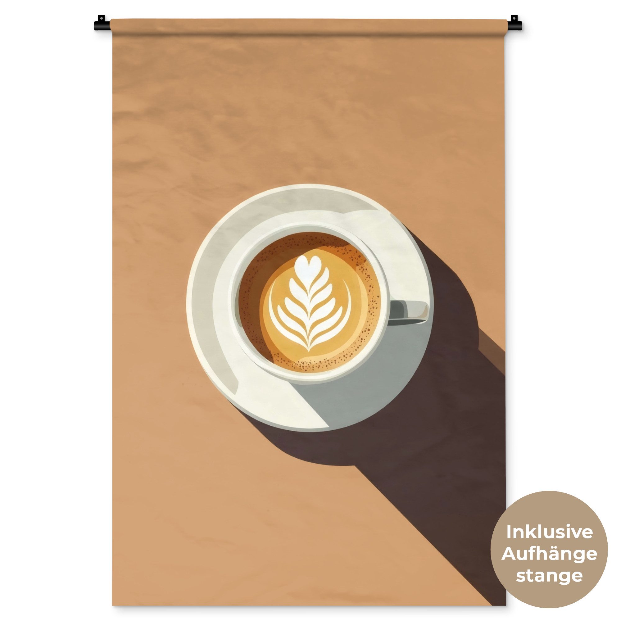 MuchoWow Wandteppich Cappuccino - Tasse - Untertasse - Minimalistisch, Rechteckig, Höhe: 3 mm, Wandtuch Wohnzimmer, Schlafzimmer, 90x135 cm