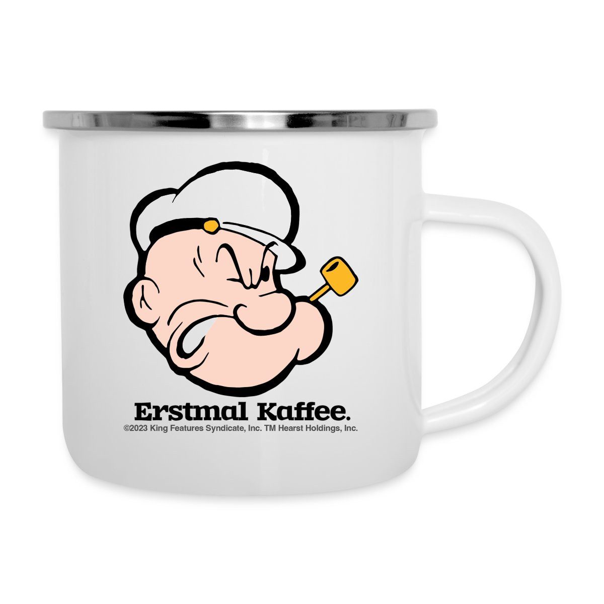 Spreadshirt Tasse Popeye Erstmal Kaffee Camping-Becher, Metall