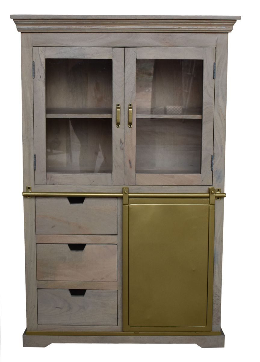 WOLF MÖBEL Sideboard (95x40x145), KEYWEST Highboard mit 2 Glastüren, 1 Schiebetüre, 3 Schubfächer