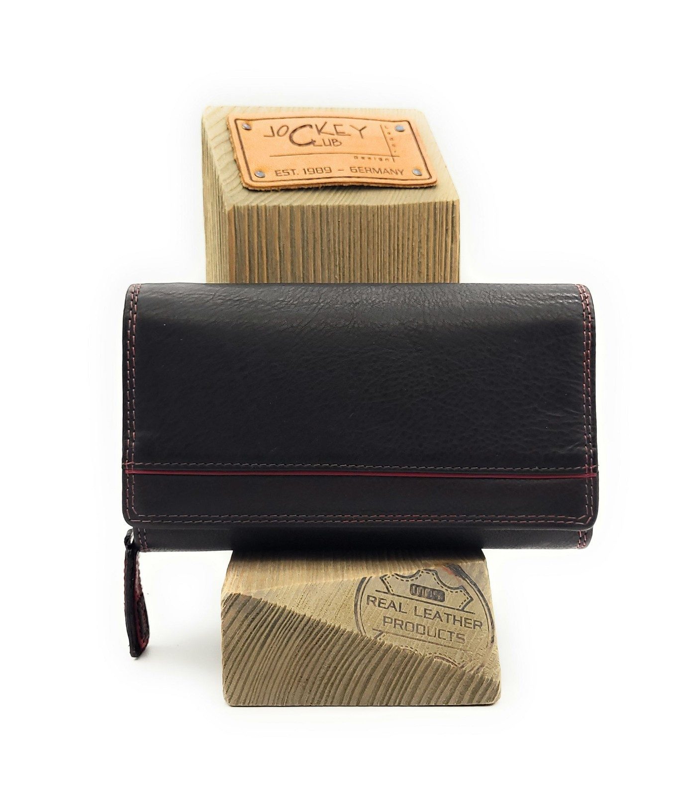 JOCKEY CLUB Geldbörse echt Leder Damen Portemonnaie mit RFID Schutz, bicolor Design, Überschlag mit Druckknopfverschluss, 8 Kartenfächer