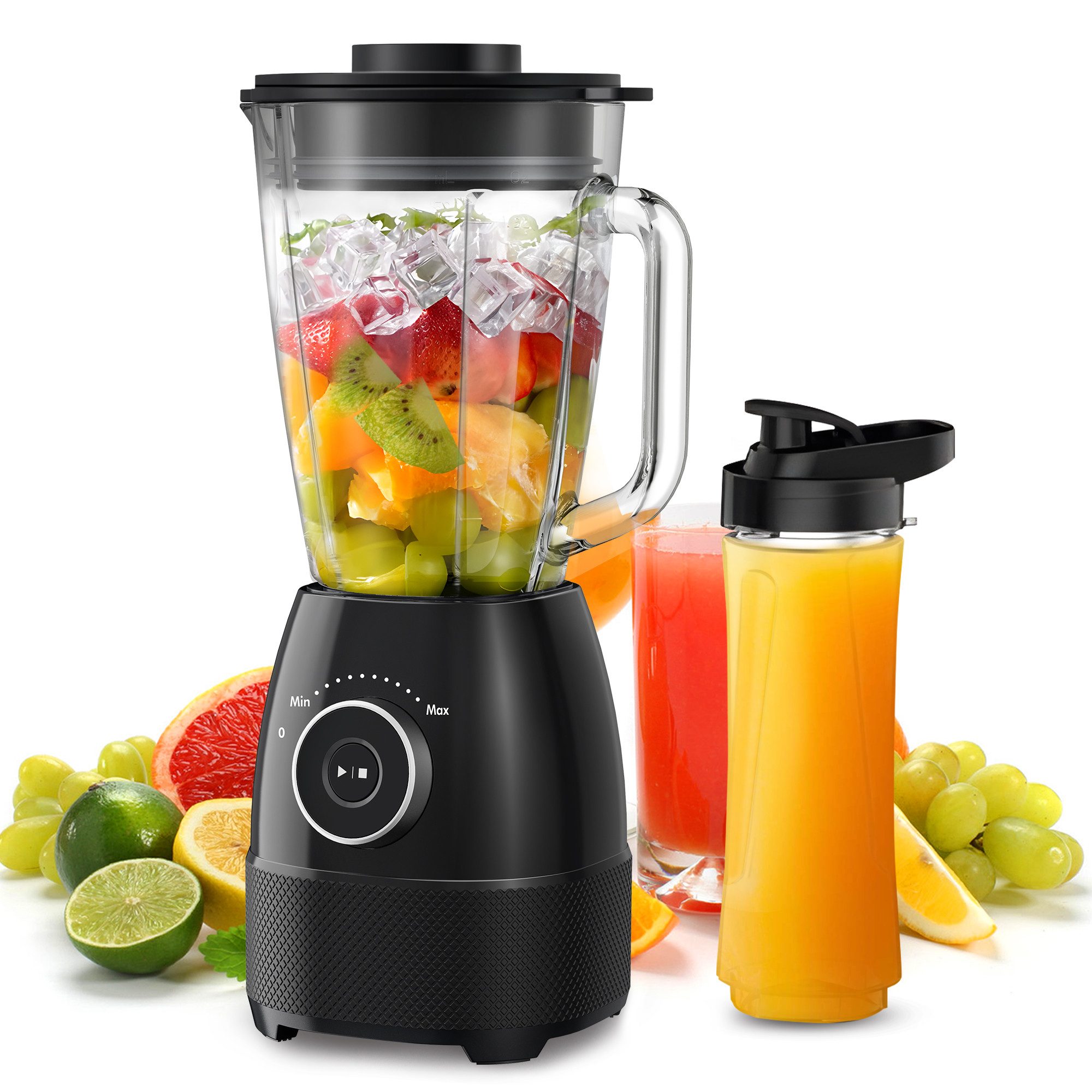 Fofile Настольные миксеры 1500 W Mixer Smoothie Maker mit 1,5L Glasbehälter, 600ml Flaschen, 1500 W, 12 einstellbare Geschwindigkeiten, 24000 U / min, 6-Klingen