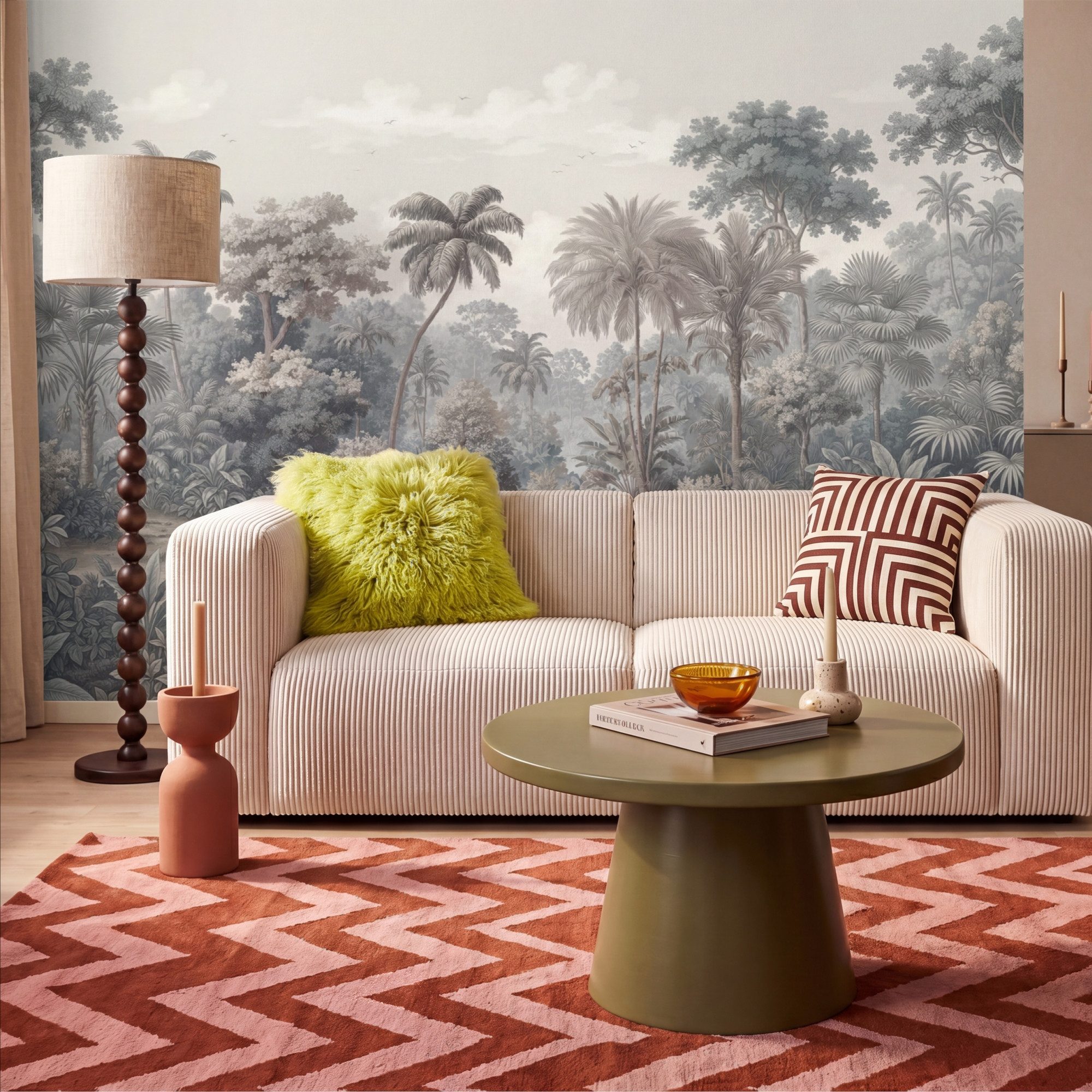OnlyWow Fototapete Tropisch - Landschaft - Illustration, Matt, bedruckt, Wohnzimmer, Modern, Wanddekoration, Vliestapete 100x70cm – Bild 2 von 5
