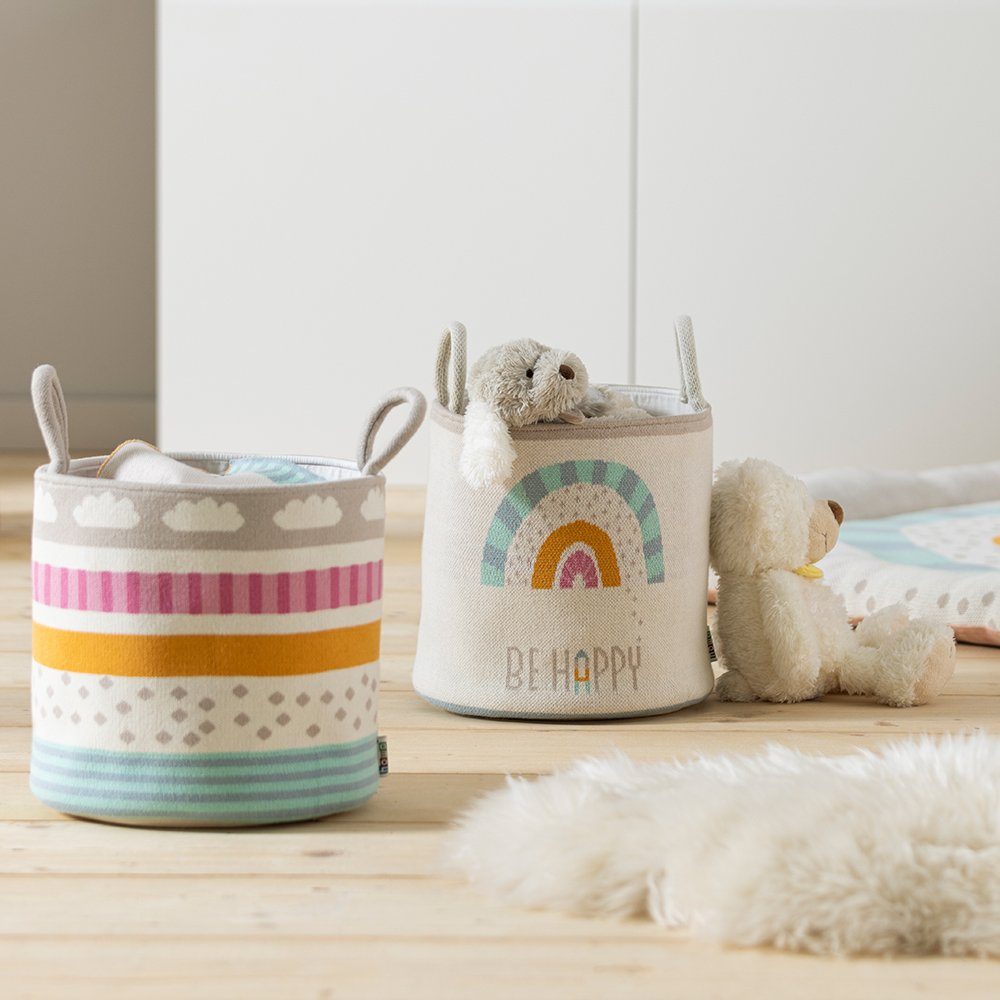 howa Aufbewahrungskorb be happy, Spielzeugkorb Kinderzimmer beige, Baumwolle, Strick, Ø 26cm, H 28cm