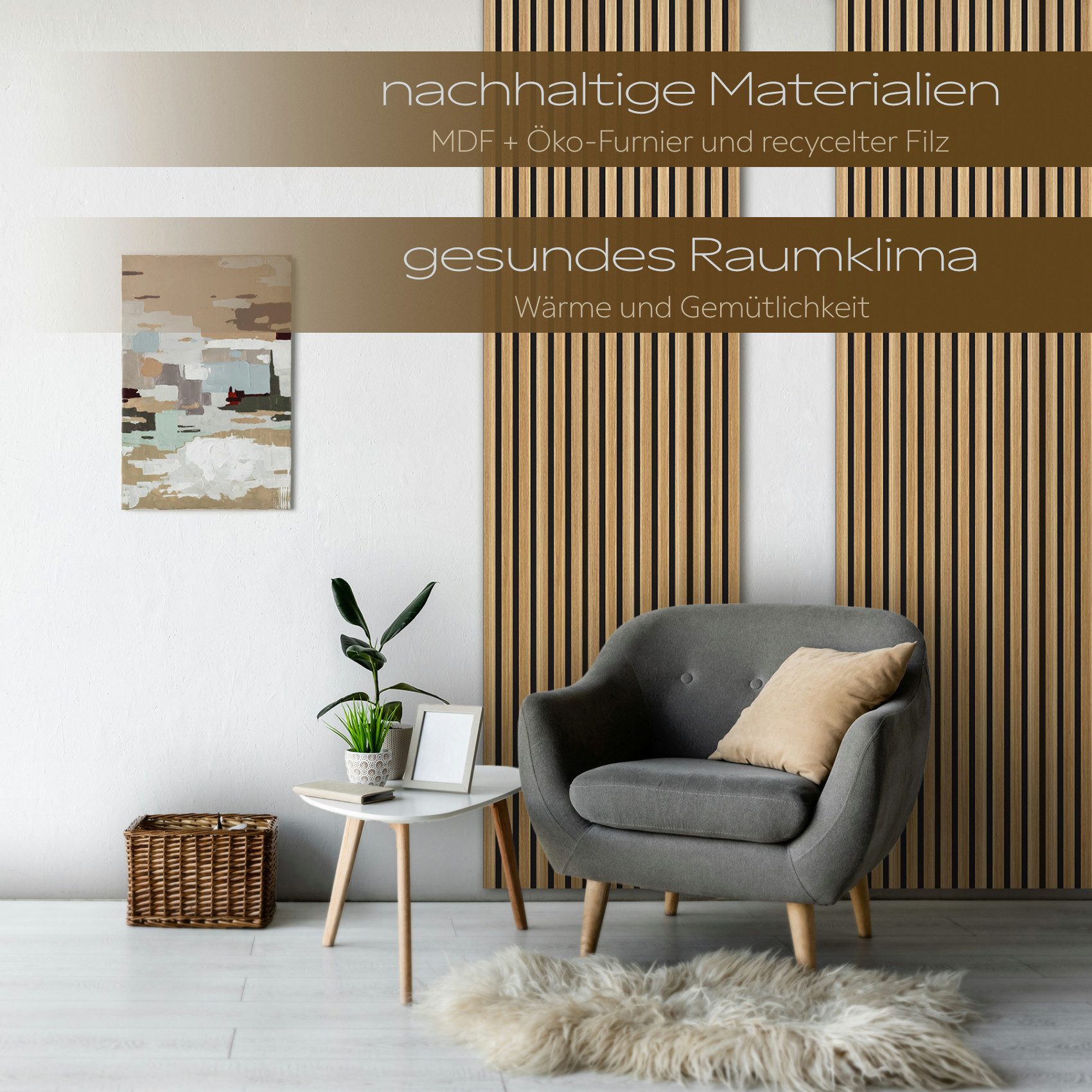 Hexim Wanddekoobjekt (Akustikpaneele 4 Stück 138,5x60cm Holz Comfort - flexible Holzpaneele Platten Lamellenwand MDF Wandpaneele Lamellenverkleidung Wandverklei – Bild 5 von 5