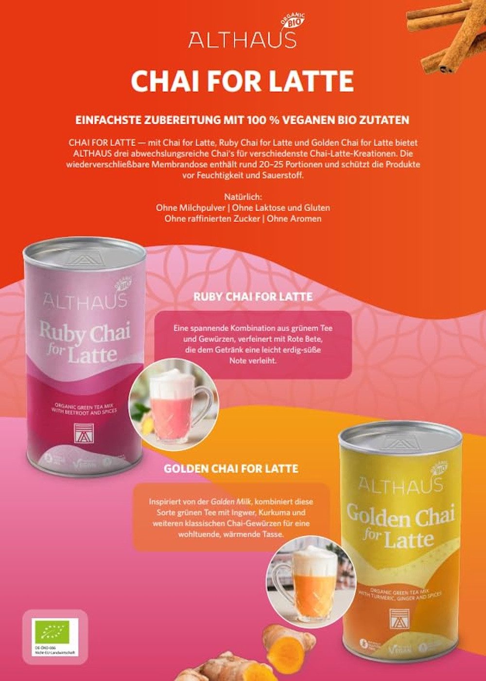 LK Trend & Style Tee Althaus Ruby Chai for Latte, 1 x 300 g, (Ohne raffinierten Zucker und künstliche Aromen hergestellt, laktose- als auch glutenfrei), Grüntee-Mix mit Rote Bete und Gewürzen