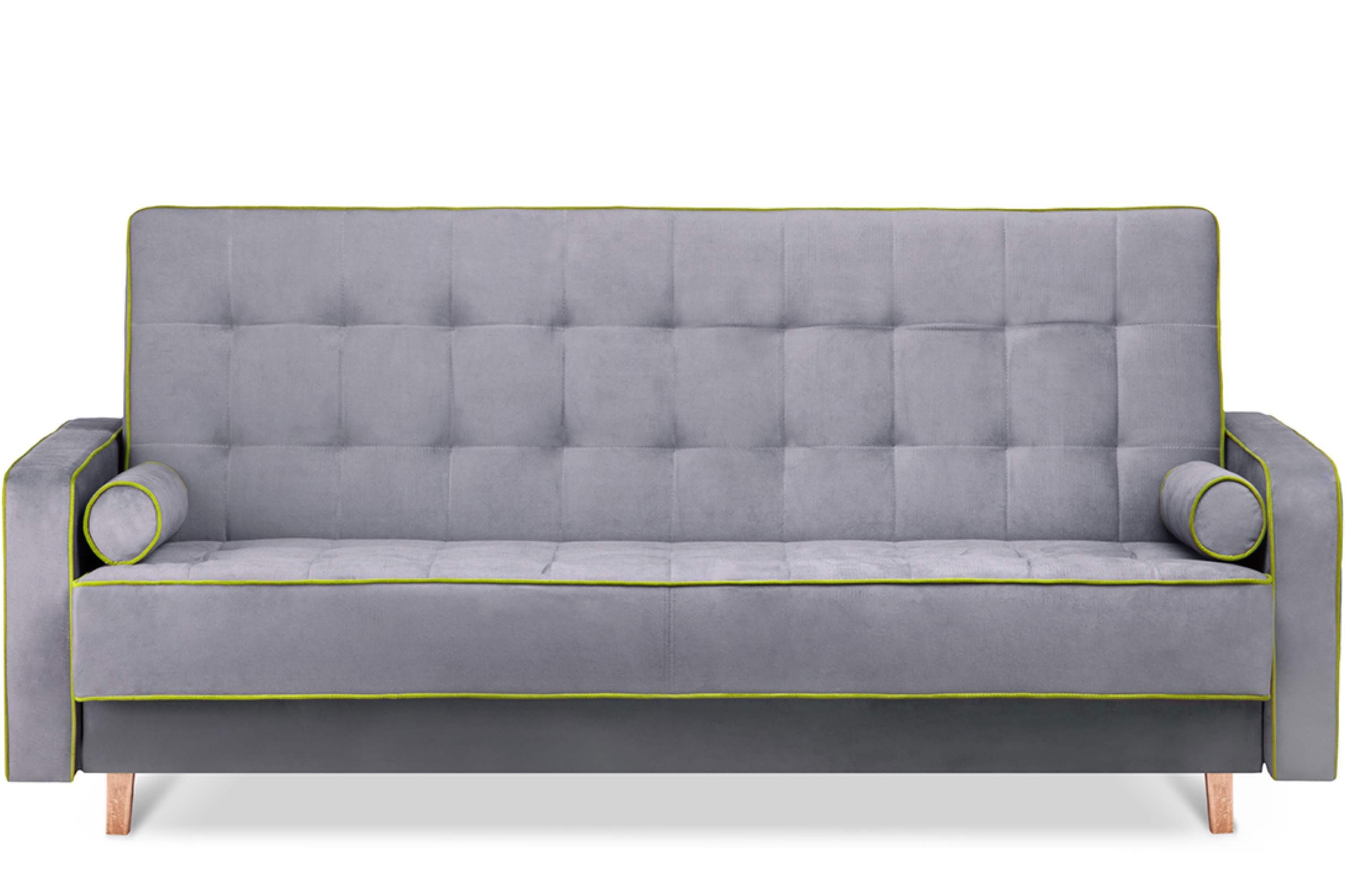 Konsimo Schlafsofa DOZER Sofa 3 Personen, ausziehbar, Velours, mit Armlehnen, mit Bettkasten grau / grün | grau