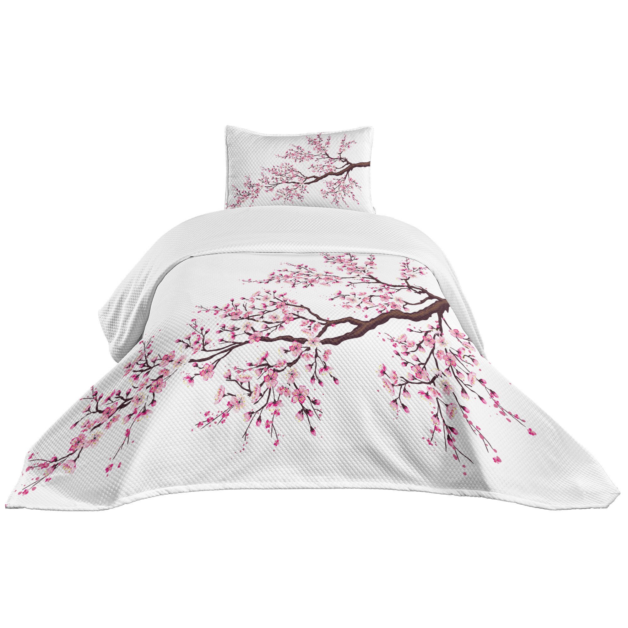 Abakuhaus Tagesdecke Set mit Подушкиbezügen Waschbar, Japan Sakura Zweig Blüten