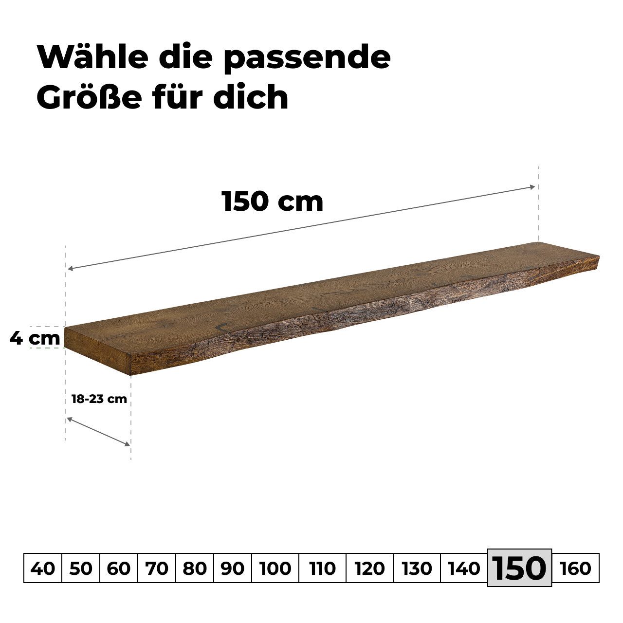 tømmermann Wandregal Schweberegal Holzregal mit Baumkante - Hängeregal aus Massivholz Eiche, Komplett-Set – Bild 2 von 5