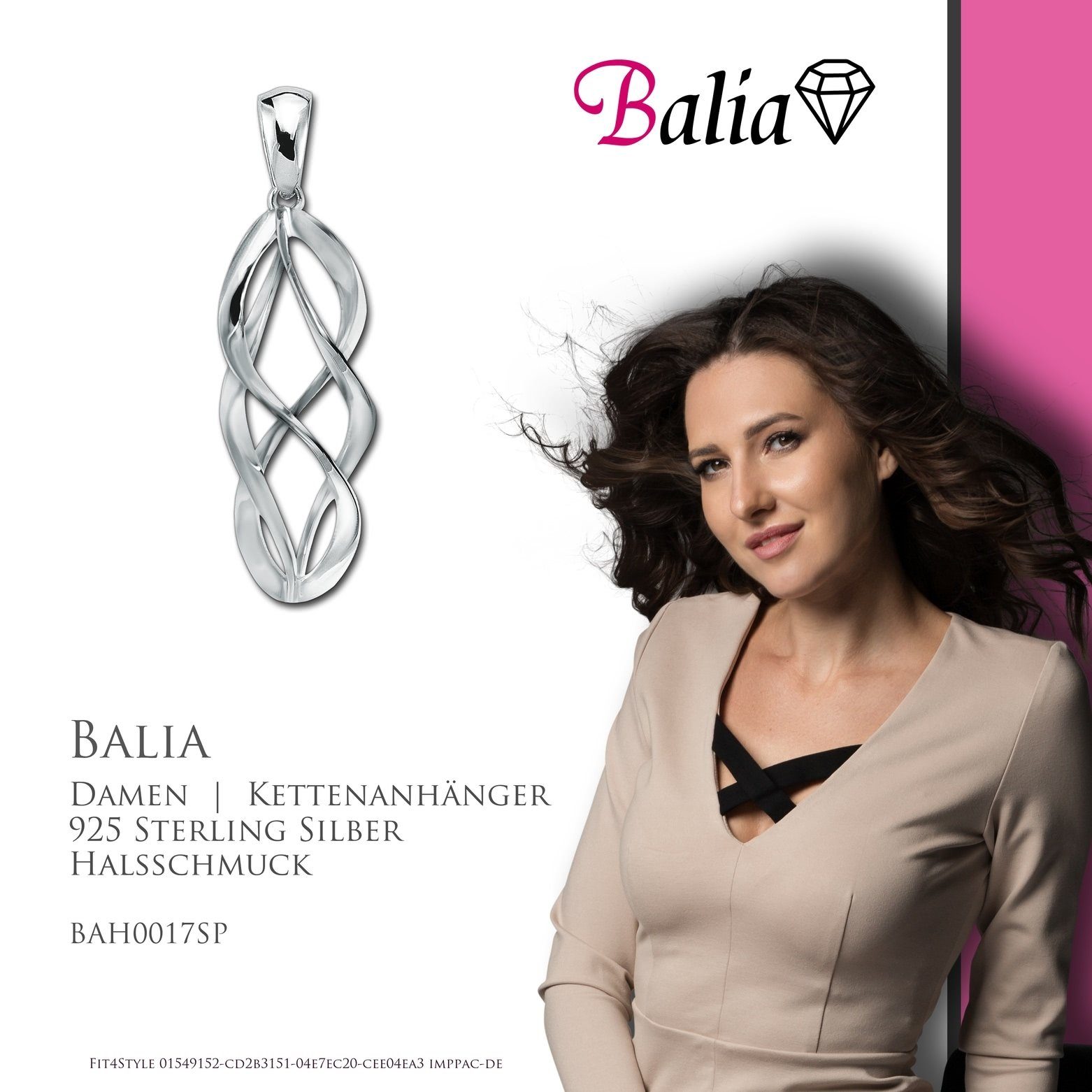 Kettenanhänger Balia ca. Sterling (Spirale) Silber, 925 Kettenanhänger 3,8cm, Silber Kettenanhänger Damen Balia