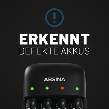ABSINA Akku Ladegerät X4 für AA, AAA & 9V - Akkuladegerät inkl 8x AA Akkus Rundzellen-Lader (1-tlg)