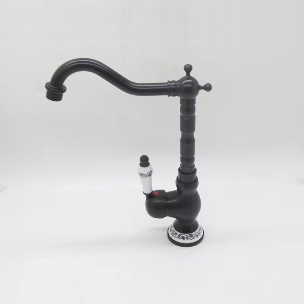 Kinaree Badarmatur Retro Wasserhahn FORAM Messing, schwarz, Keramik mit Malerei