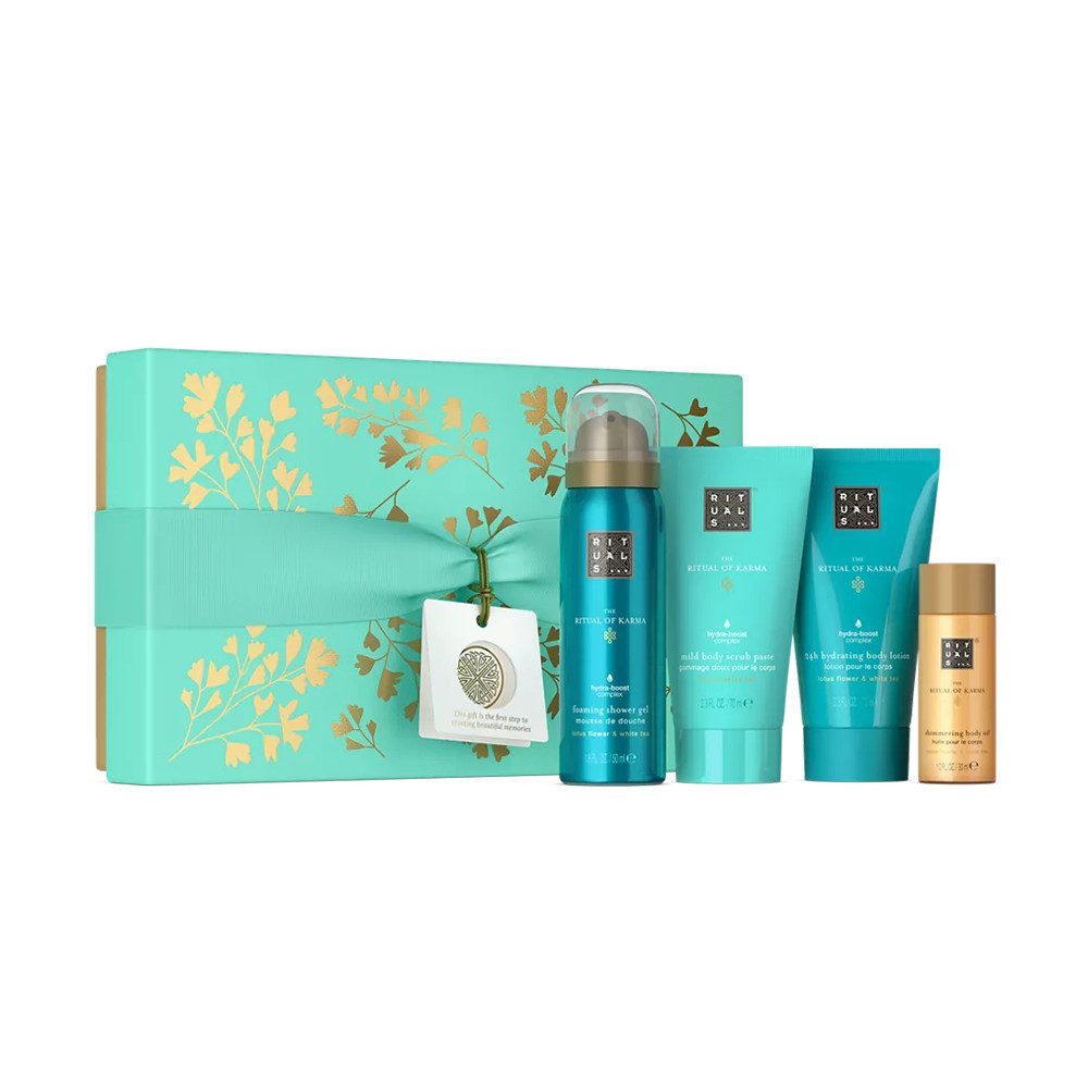 Rituals Pflege-Geschenkset Luxus-Pflegeset Limited Edition Karma Geschenkset S 2025, 4-tlg., 4-teiliges Pflegeset mit Duschschaum, Lotion, Peeling & Körperöl
