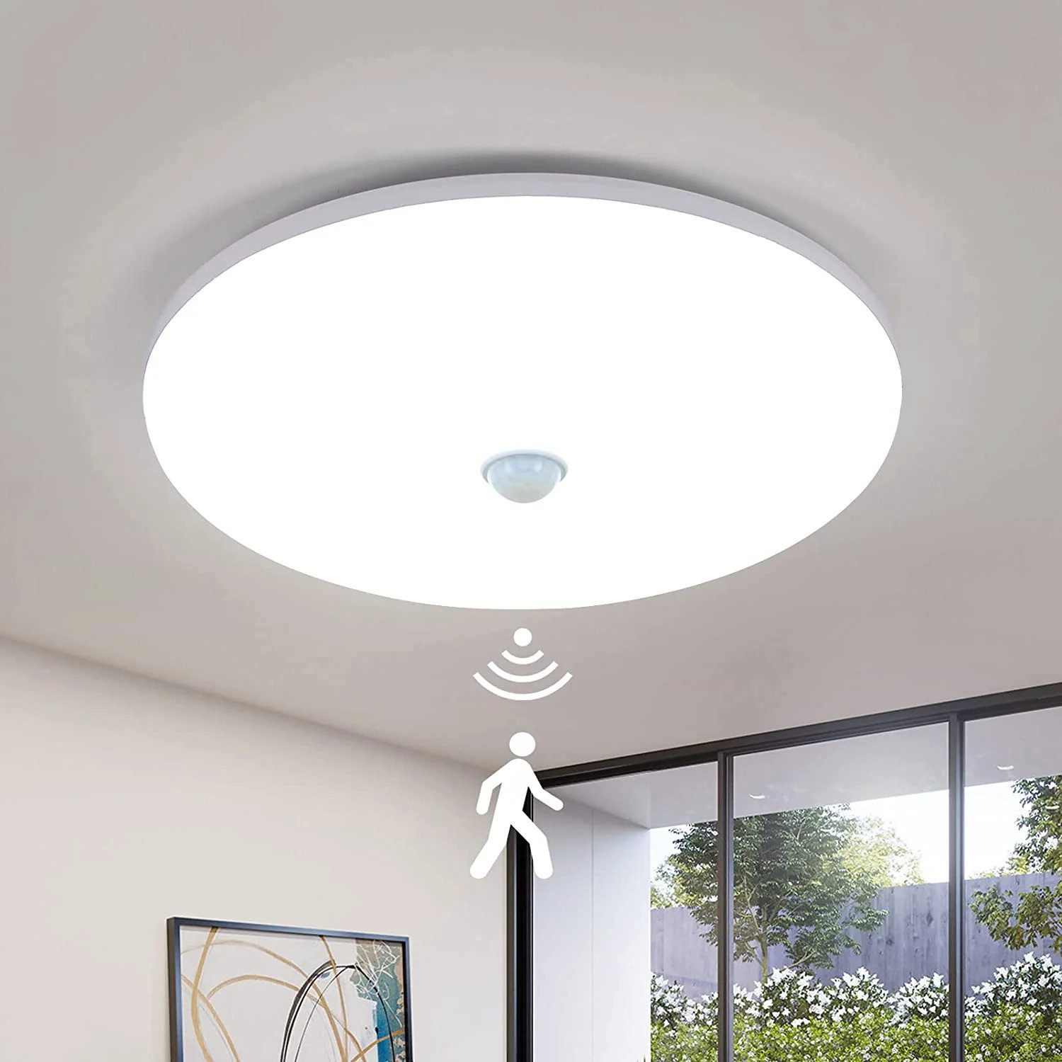 Riserva LED Deckenleuchte LED Deckenleuchte 36W Weiß Rund mit Bewegungsmelder für Feuchtraum, LED wechselbar