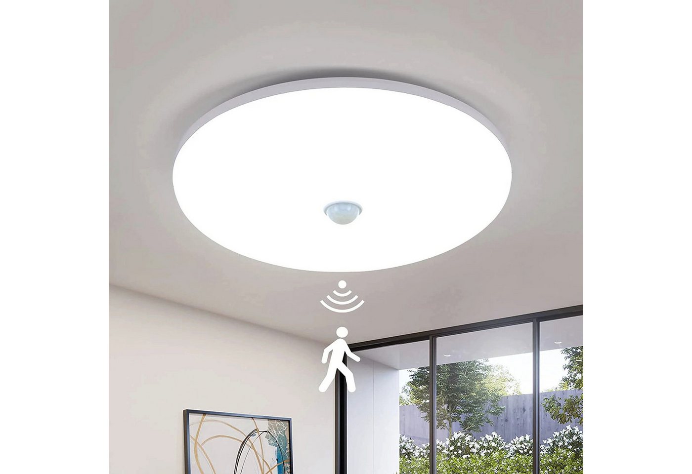 Riserva LED Deckenleuchte LED Deckenleuchte 36W Weiß Rund mit Bewegungsmelder für Feuchtraum, LED wechselbar