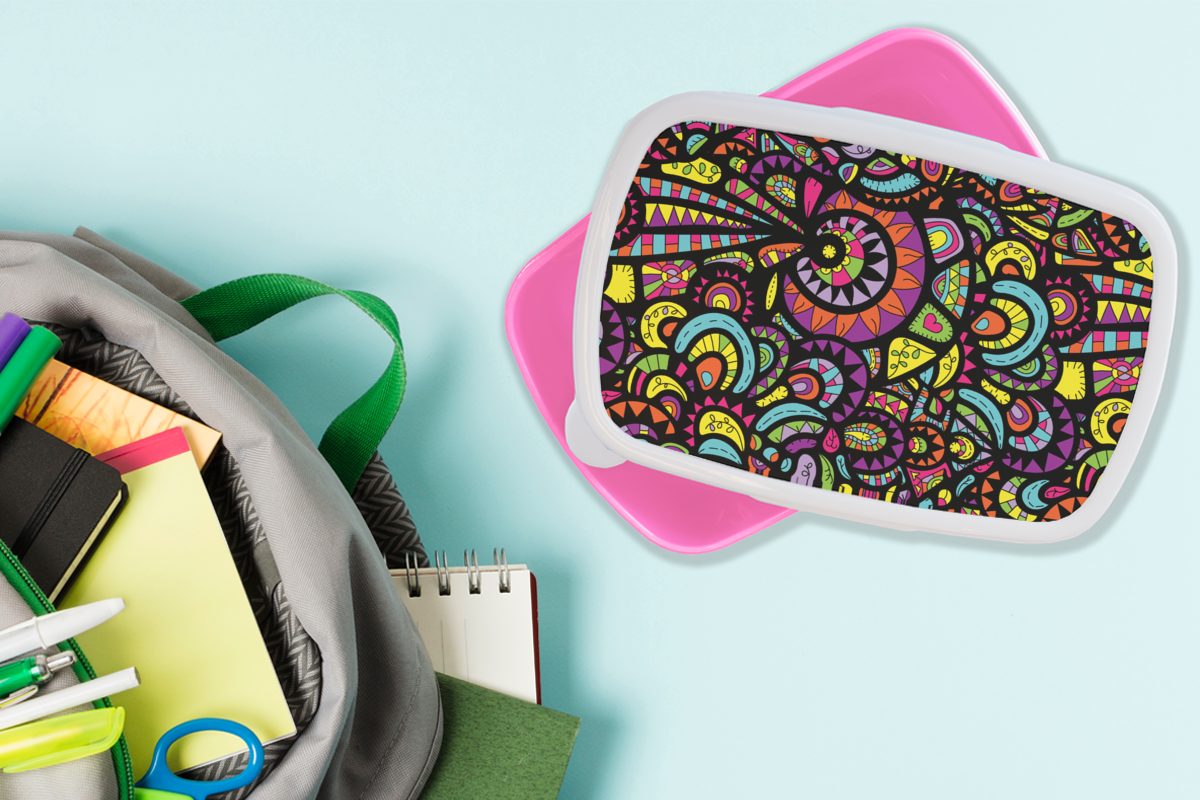 MuchoWow Lunchbox Design - Brotbox Regenbogen, Kinder, - Mandala Mädchen, Kunststoff, Erwachsene, Brotdose rosa Snackbox, für Kunststoff (2-tlg)
