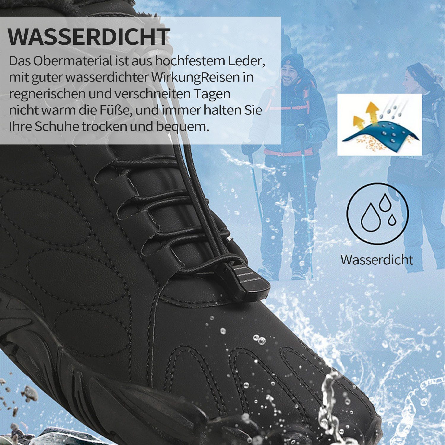 Refttenw Damen Herren Winter Rutschfeste Wanderschuhe mit Plüsch Gefüttert Barfußschuh