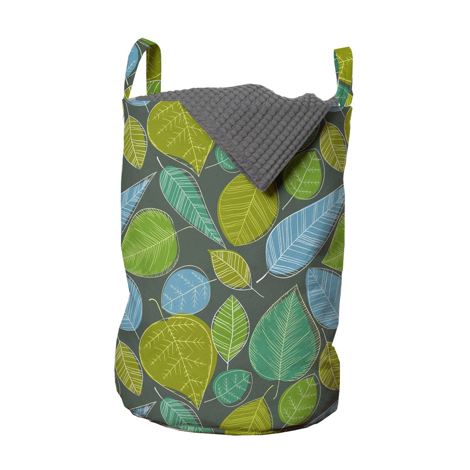 Abakuhaus Wäschesäckchen Wäschekorb mit Griffen Kordelzugverschluss für Waschsalons, Botanisch Frühling Töne Pflanzenblätter