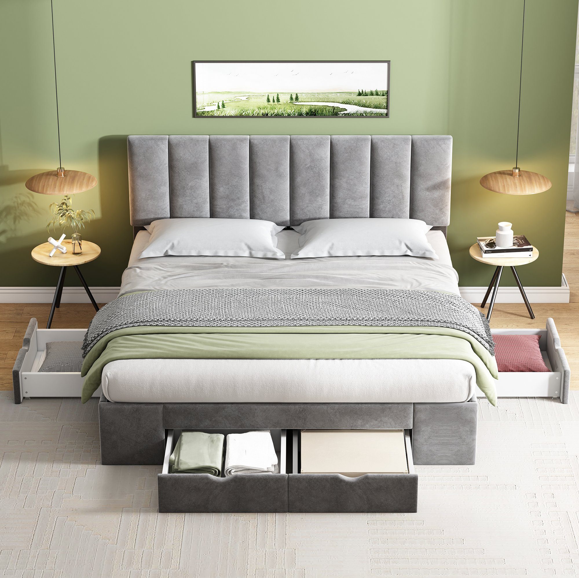Flieks Polsterbett, Doppelbett Holzbett mit 4 günstig online kaufen