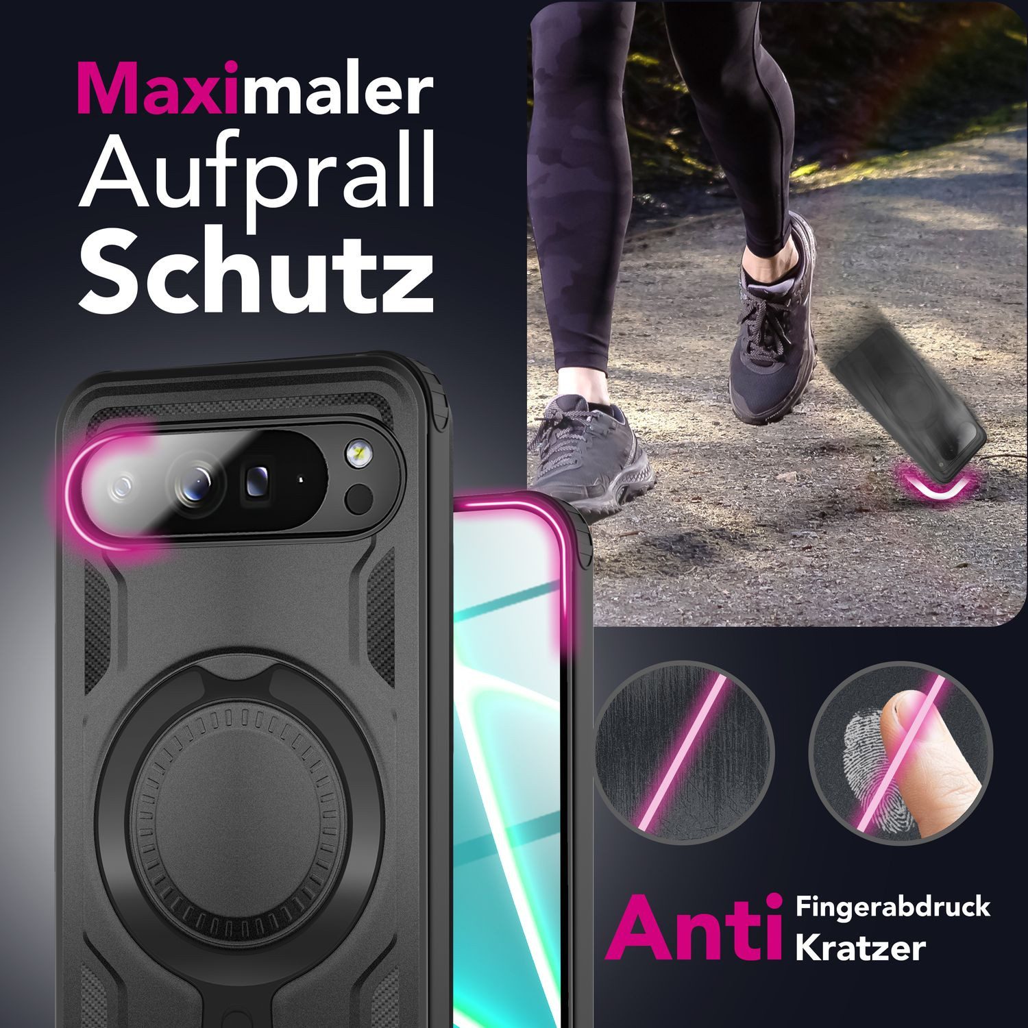 Nalia Smartphone-Hülle Google Pixel 10 Pro XL 17,3 cm (6,8 Zoll), Military Armor Case / MagSafe / Extrem Schutz / 360° Ring / Outdoor