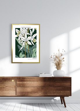 Cosy Home Ideas Bild mit Rahmen Wandbild Blumen Dschungel Palmen 60x90 cm Bild mit Rahmen, weiße Blüten (1 Stück), Kunstdruck beschichtet - ohne Glas