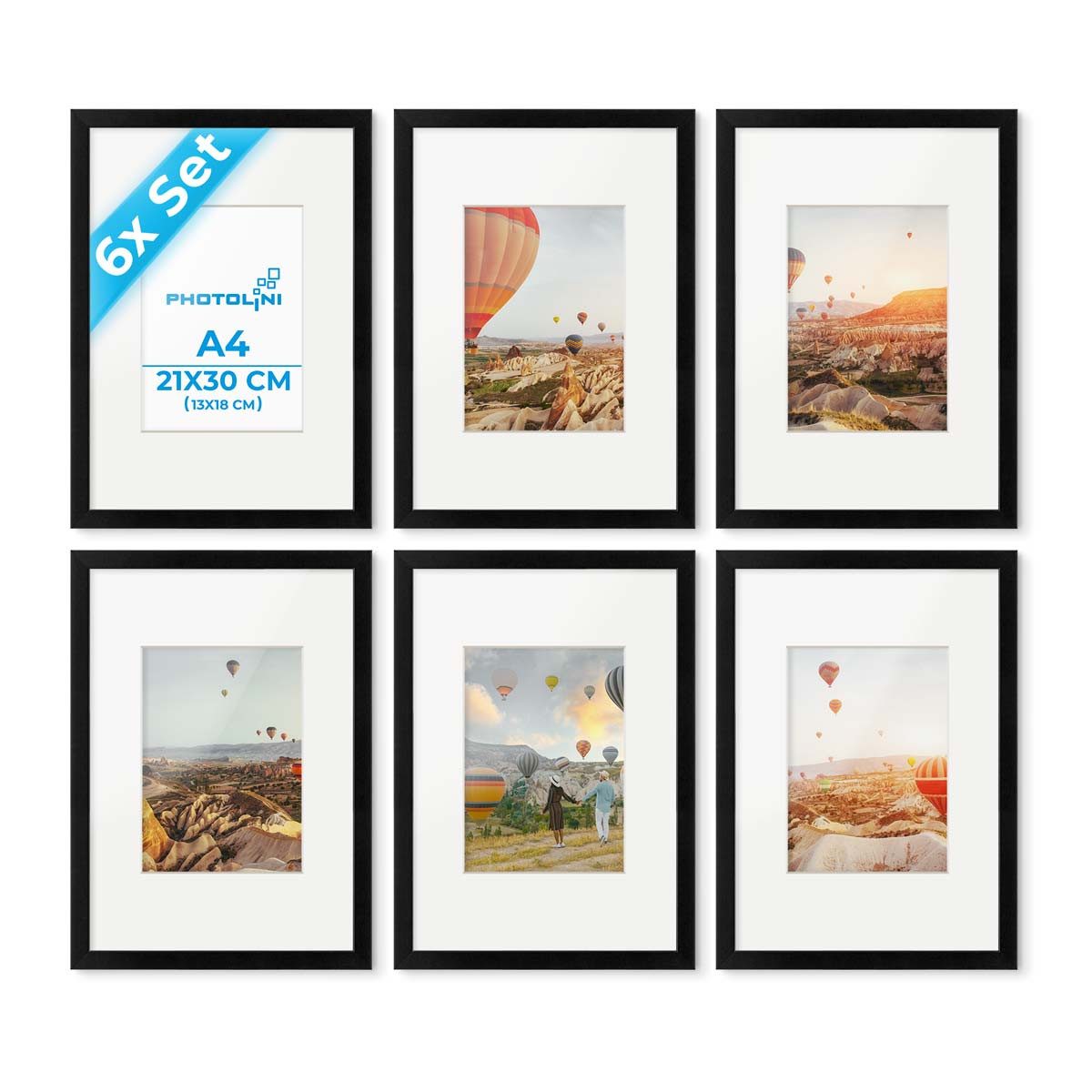 PHOTOLINI Bilderrahmen 6er Set 21x30 cm / A4 Modern Schmal mit Passepartout günstig online kaufen