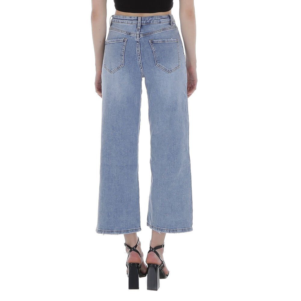 Stretch Ital-Design Used-Look Relaxed Relax-fit-Jeans Damen Culotte Fit Hellblau in Jeans Freizeit